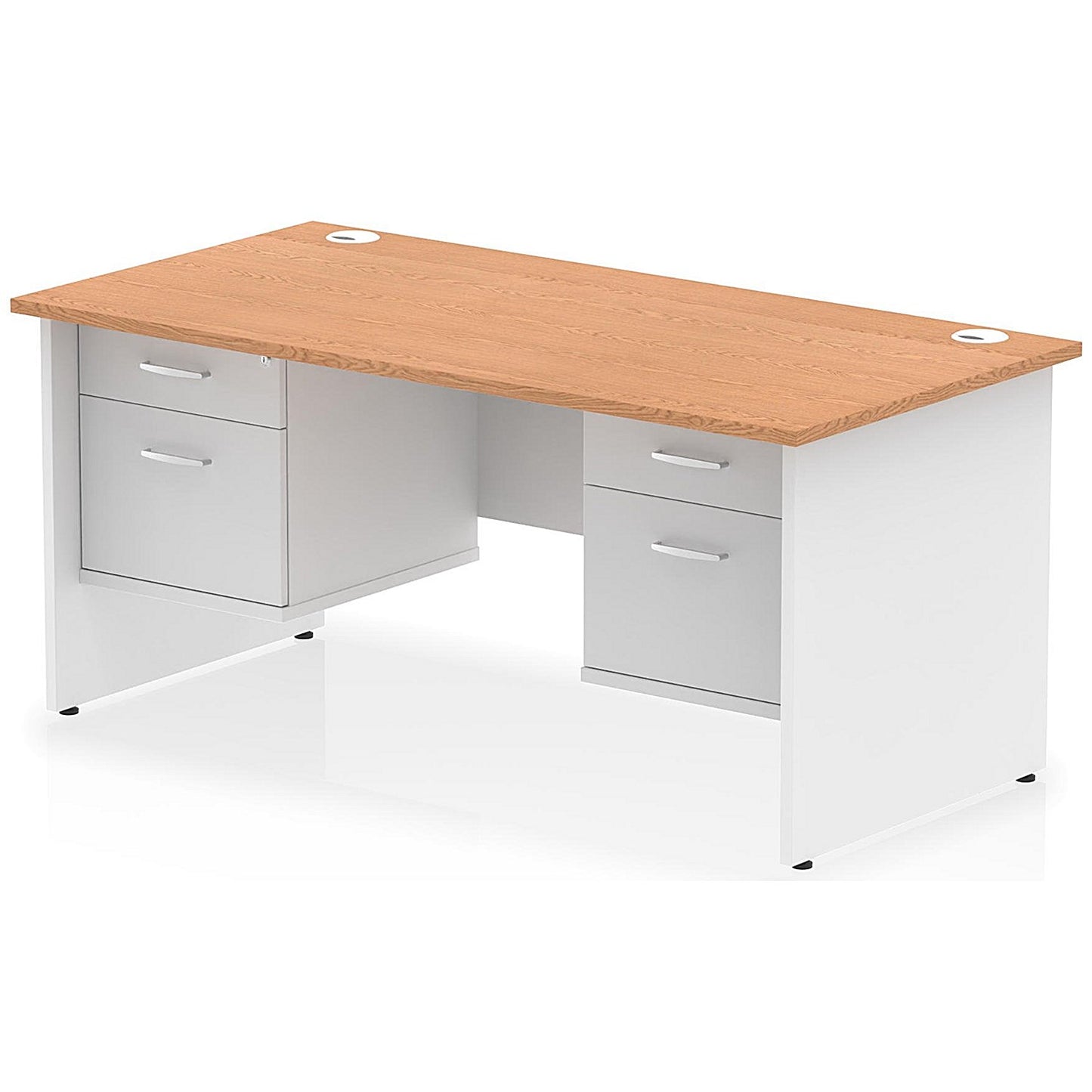 Impulse 1600mm Two-Tone Rectangular Desk, White Panel End Leg, Oak, With 2 x 2 Drawer Fixed Pedestal