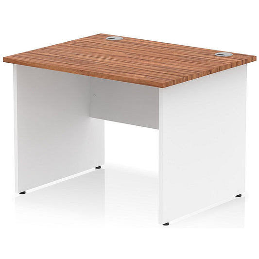 Impulse 1000mm Two-Tone Rectangular Desk, White Panel End Leg, Walnut
