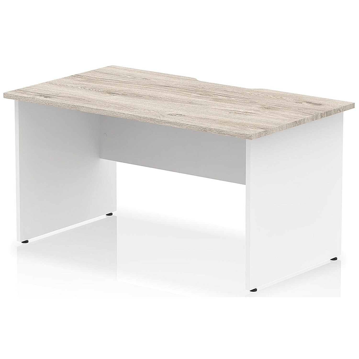 Impulse 1400mm Two-Tone Scalloped Edge Rectangular Desk, White Panel End Legs, Grey Oak Easy2Order : TT000294