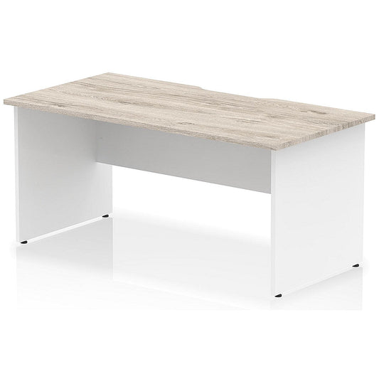 Impulse 1600mm Two-Tone Scalloped Edge Rectangular Desk, White Panel End Legs, Grey Oak Easy2Order : TT000299