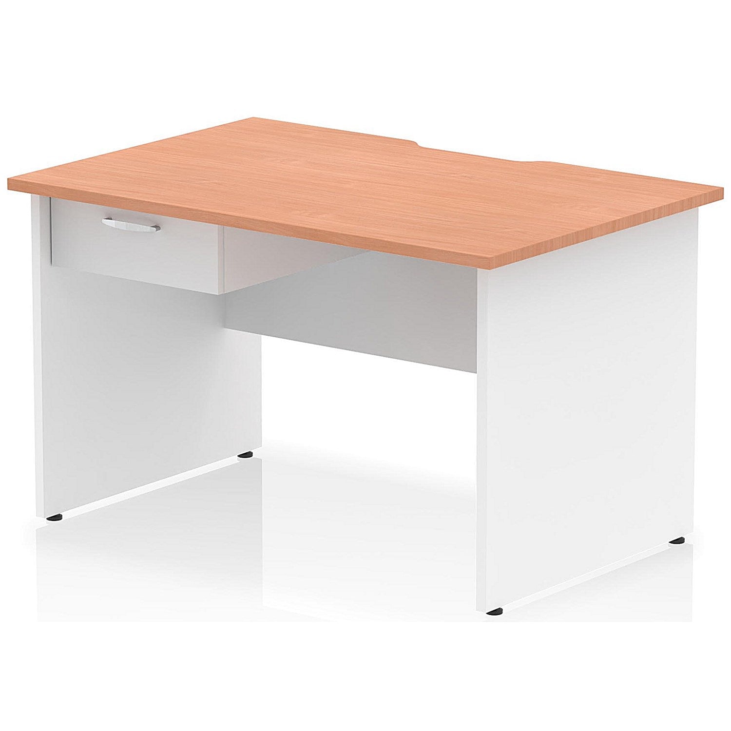 Impulse 1200mm Two-Tone Scalloped Edge Rectangular Desk, White Panel End Legs, Beech, With 1 x 1 Drawer Fixed Pedestal Easy2Order : TT000303