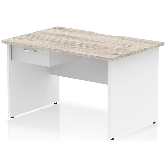 Impulse 1200mm Two-Tone Scalloped Edge Rectangular Desk, White Panel End Legs, Grey Oak, With 1 x 1 Drawer Fixed Pedestal Easy2Order : TT000304