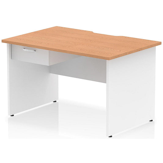 Impulse 1200mm Two-Tone Scalloped Edge Rectangular Desk, White Panel End Legs, Oak, With 1 x 1 Drawer Fixed Pedestal Easy2Order : TT000306