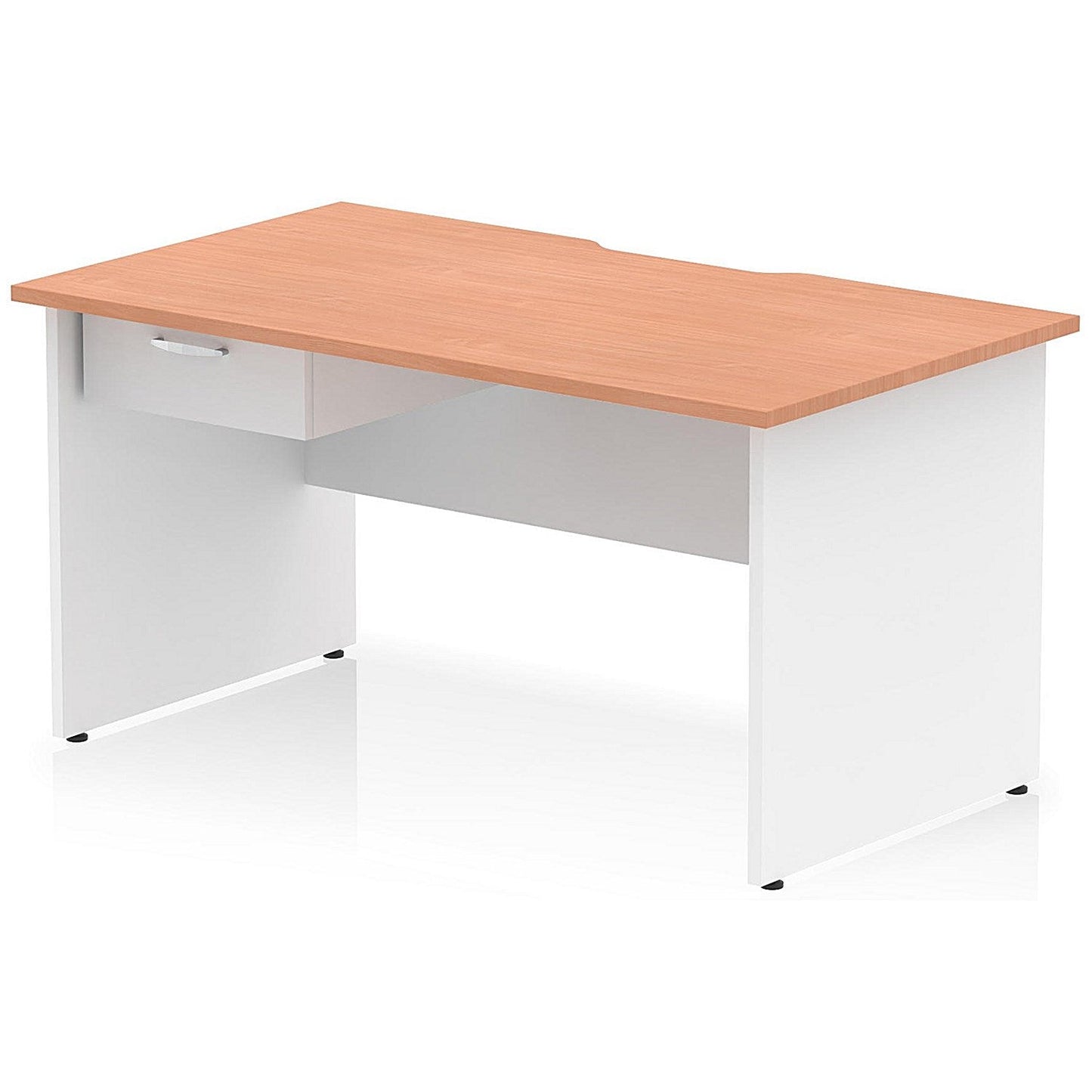 Impulse 1400mm Two-Tone Scalloped Edge Rectangular Desk, White Panel End Legs, Beech, With 1 x 1 Drawer Fixed Pedestal Easy2Order : TT000308