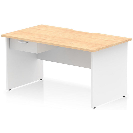 Impulse 1400mm Two-Tone Scalloped Edge Rectangular Desk, White Panel End Legs, Maple, With 1 x 1 Drawer Fixed Pedestal Easy2Order : TT000310