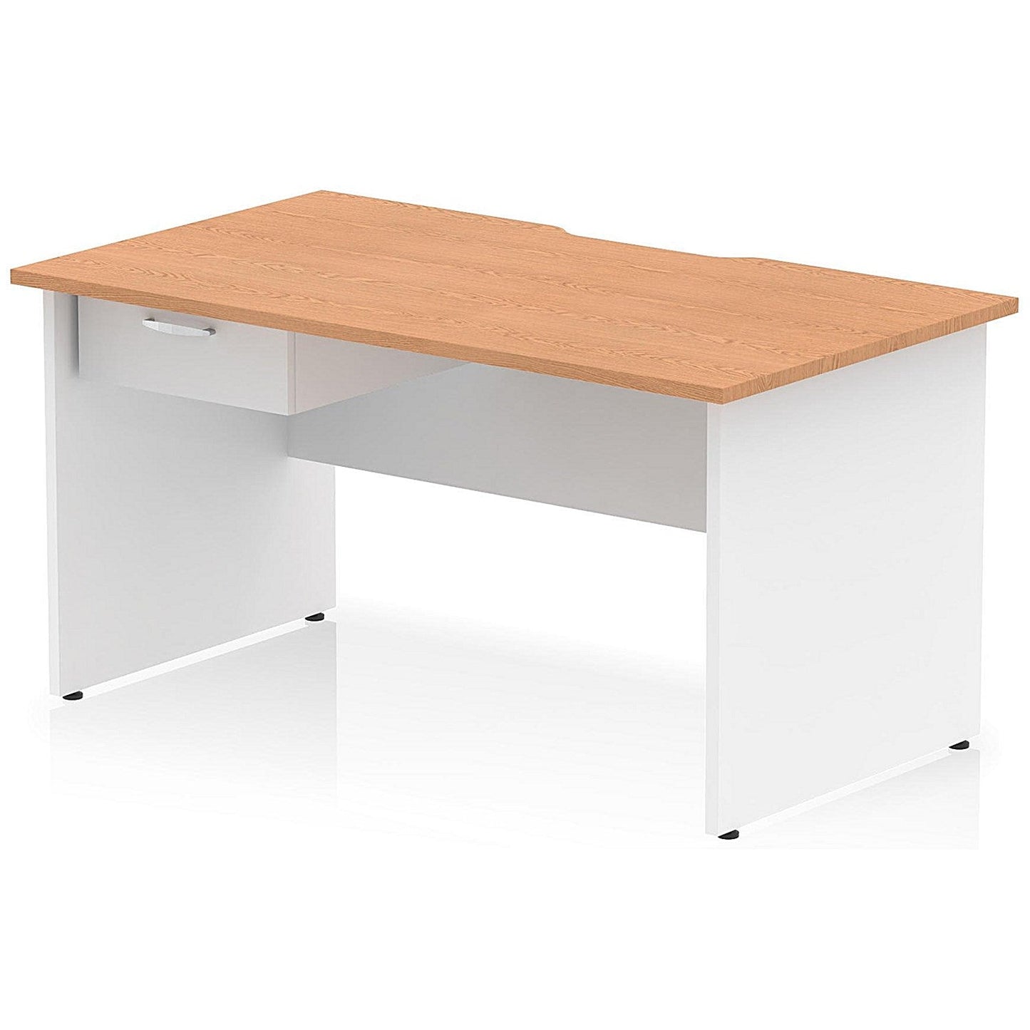 Impulse 1400mm Two-Tone Scalloped Edge Rectangular Desk, White Panel End Legs, Oak, With 1 x 1 Drawer Fixed Pedestal Easy2Order : TT000311