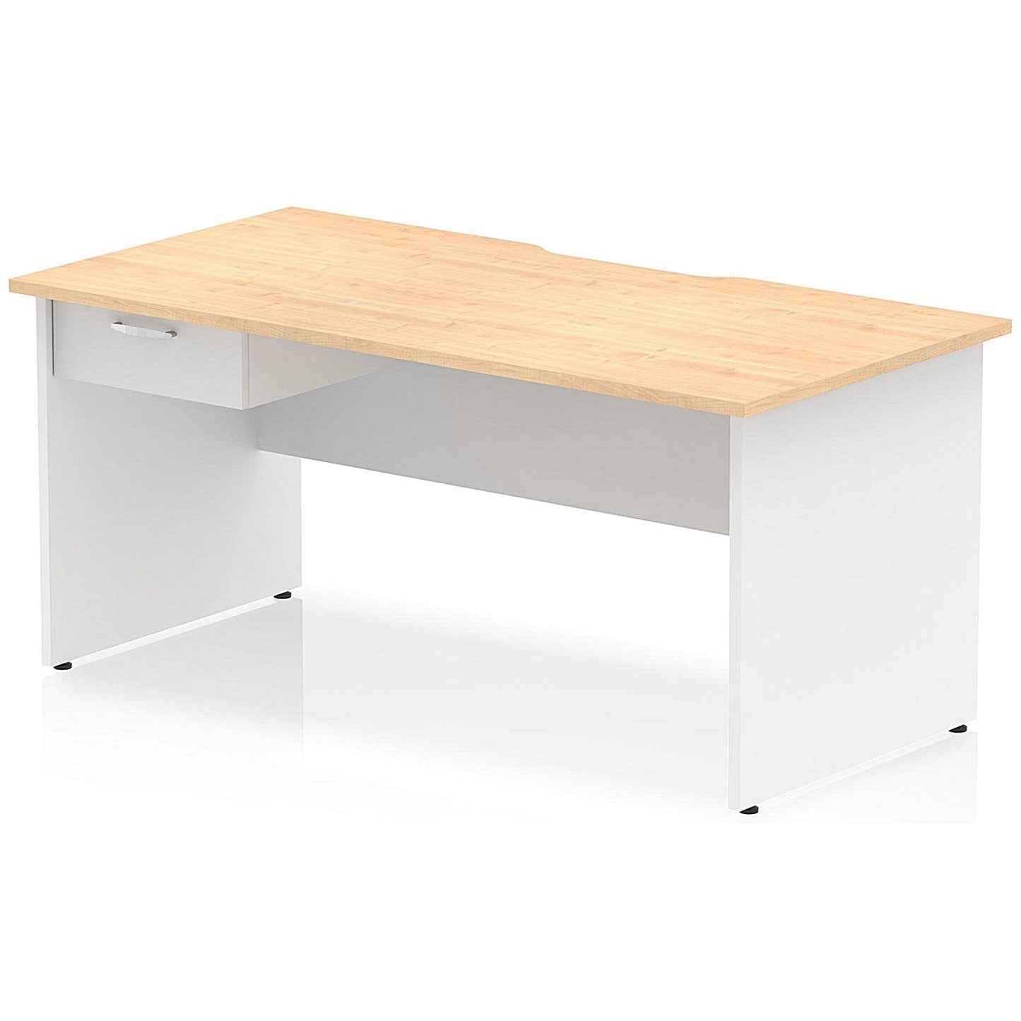 Impulse 1600mm Two-Tone Scalloped Edge Rectangular Desk, White Panel End Legs, Maple, With 1 x 1 Drawer Fixed Pedestal Easy2Order : TT000315