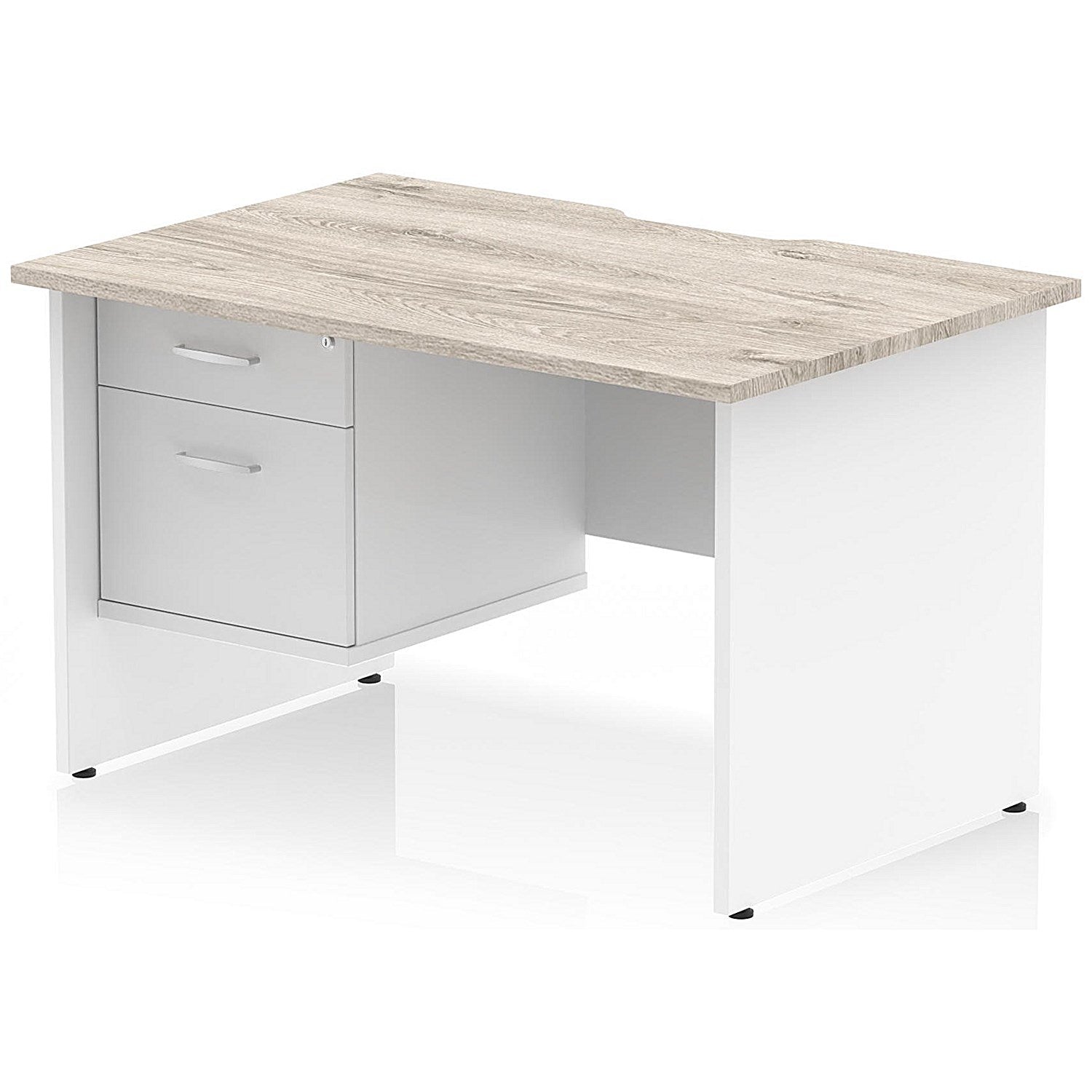 Impulse 1200mm Two-Tone Scalloped Edge Rectangular Desk, White Panel End Legs, Grey Oak, With 1 x 2 Drawer Fixed Pedestal Easy2Order : TT000319