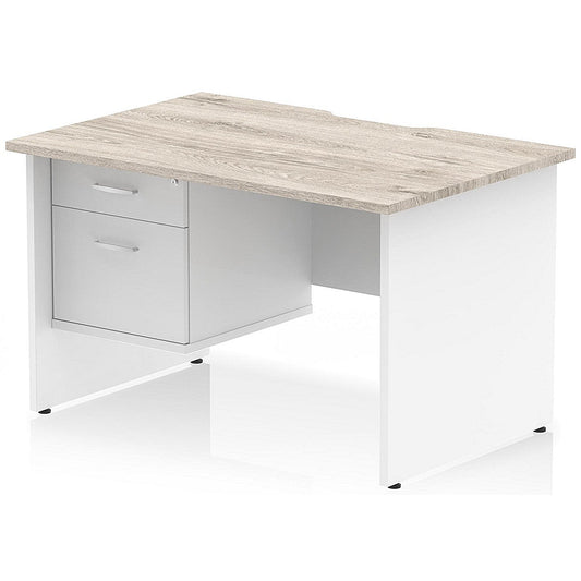 Impulse 1200mm Two-Tone Scalloped Edge Rectangular Desk, White Panel End Legs, Grey Oak, With 1 x 2 Drawer Fixed Pedestal Easy2Order : TT000319