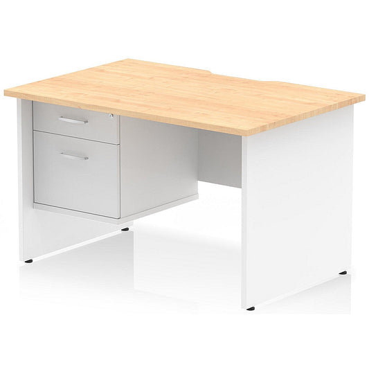 Impulse 1200mm Two-Tone Scalloped Edge Rectangular Desk, White Panel End Legs, Maple, With 1 x 2 Drawer Fixed Pedestal Easy2Order : TT000320
