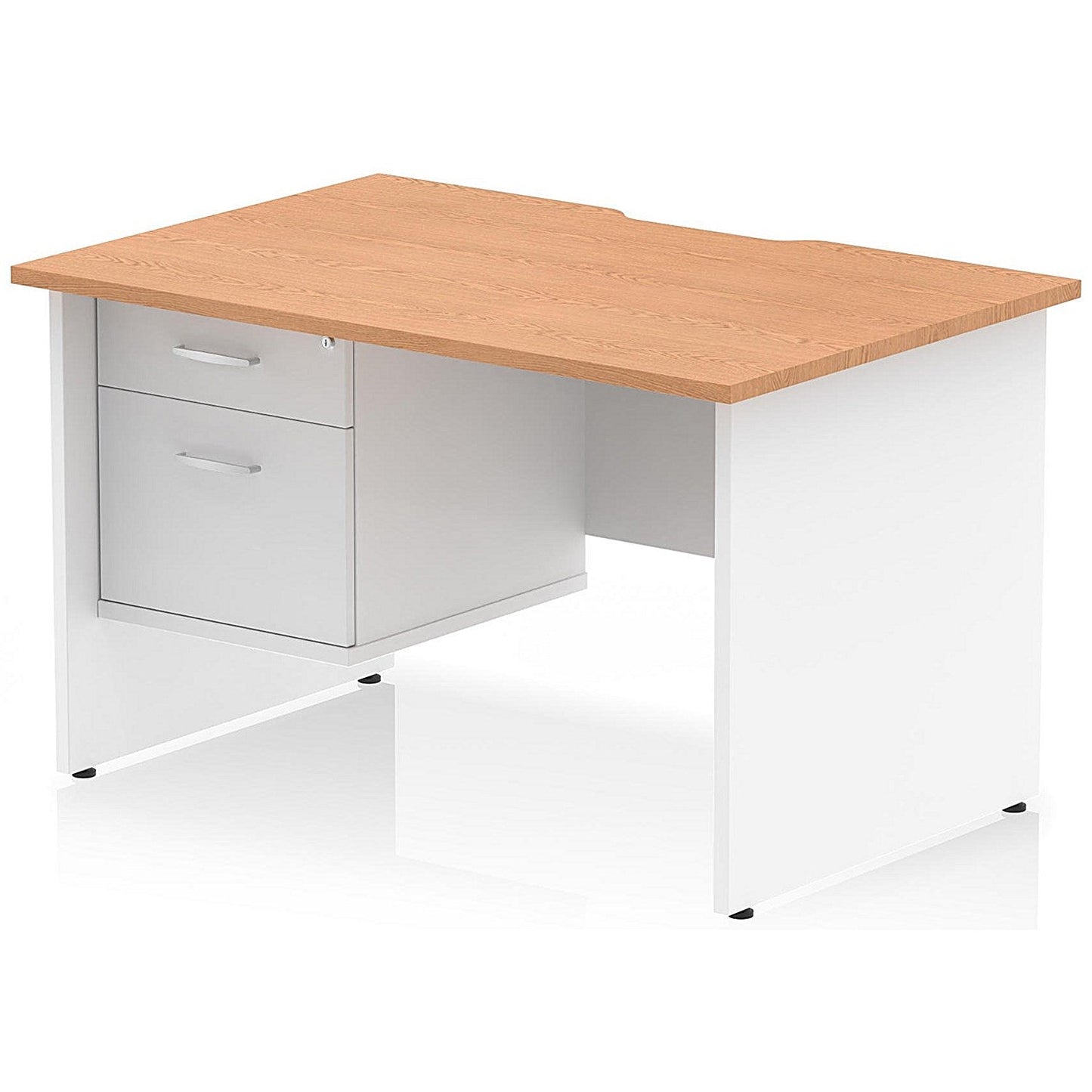 Impulse 1200mm Two-Tone Scalloped Edge Rectangular Desk, White Panel End Legs, Oak, With 1 x 2 Drawer Fixed Pedestal Easy2Order : TT000321