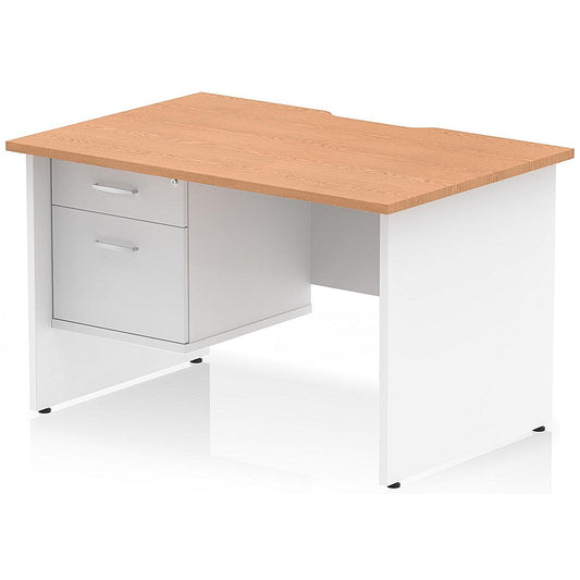 Impulse 1200mm Two-Tone Scalloped Edge Rectangular Desk, White Panel End Legs, Oak, With 1 x 2 Drawer Fixed Pedestal Easy2Order : TT000321