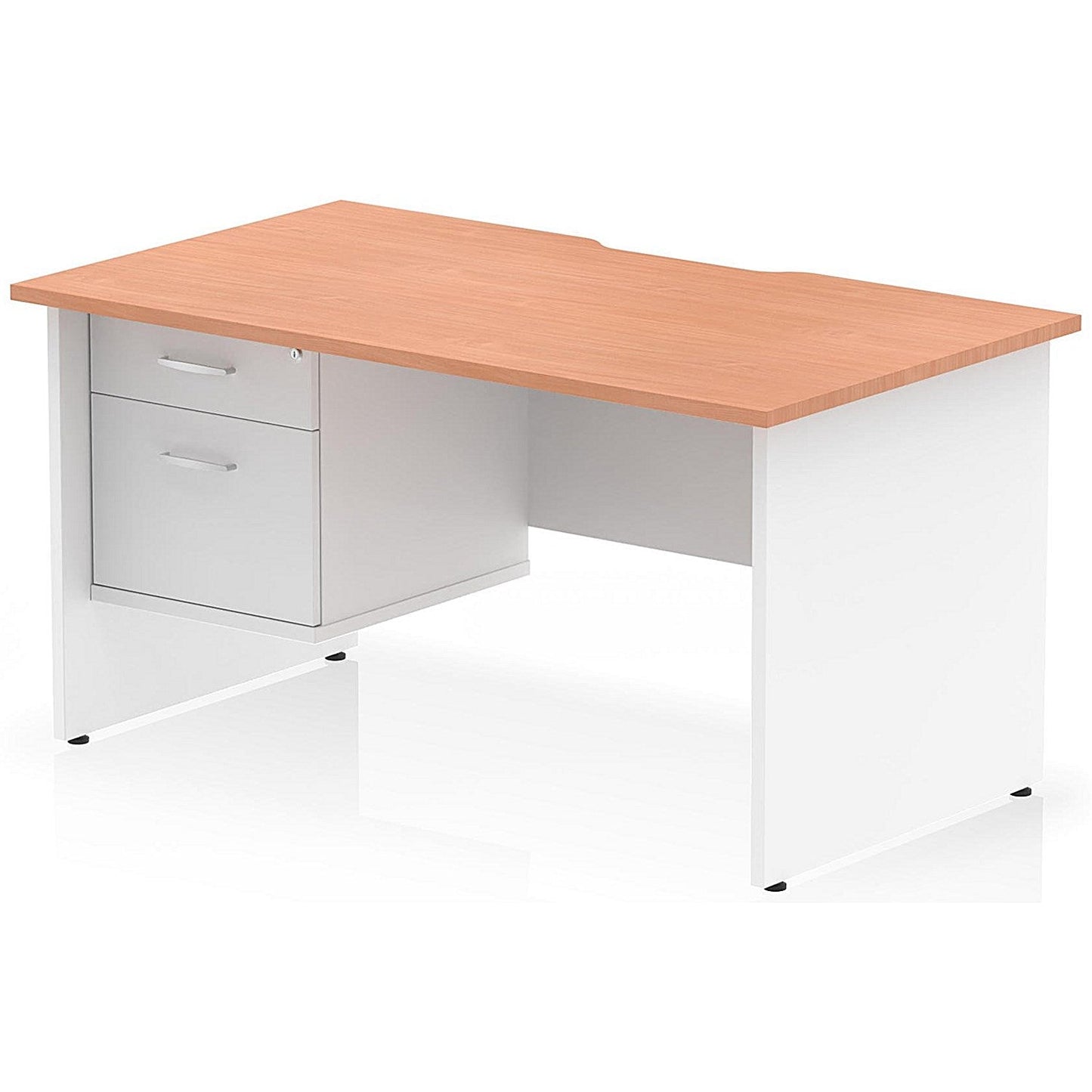 Impulse 1400mm Two-Tone Scalloped Edge Rectangular Desk, White Panel End Legs, Beech, With 1 x 2 Drawer Fixed Pedestal Easy2Order : TT000323