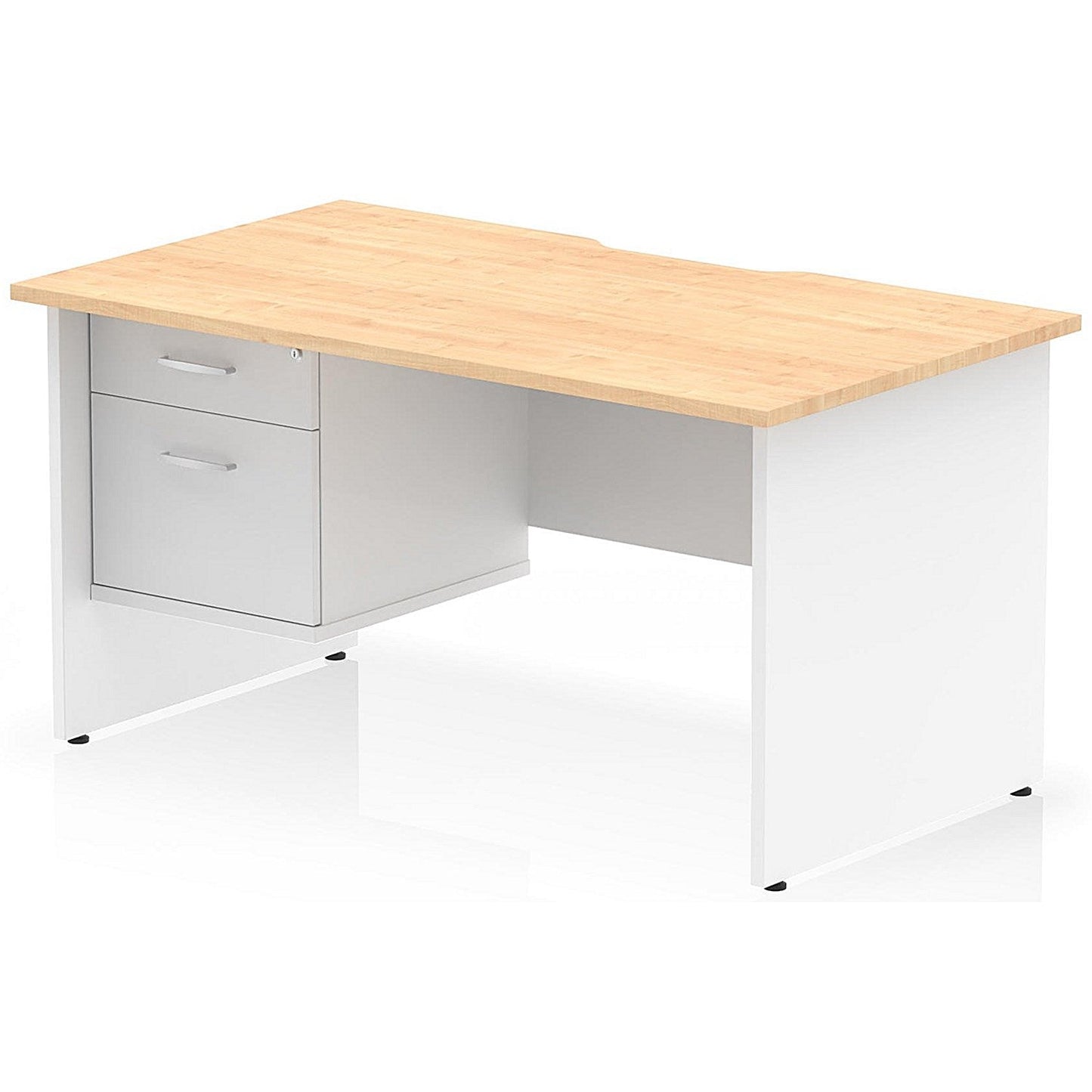 Impulse 1400mm Two-Tone Scalloped Edge Rectangular Desk, White Panel End Legs, Maple, With 1 x 2 Drawer Fixed Pedestal Easy2Order : TT000325