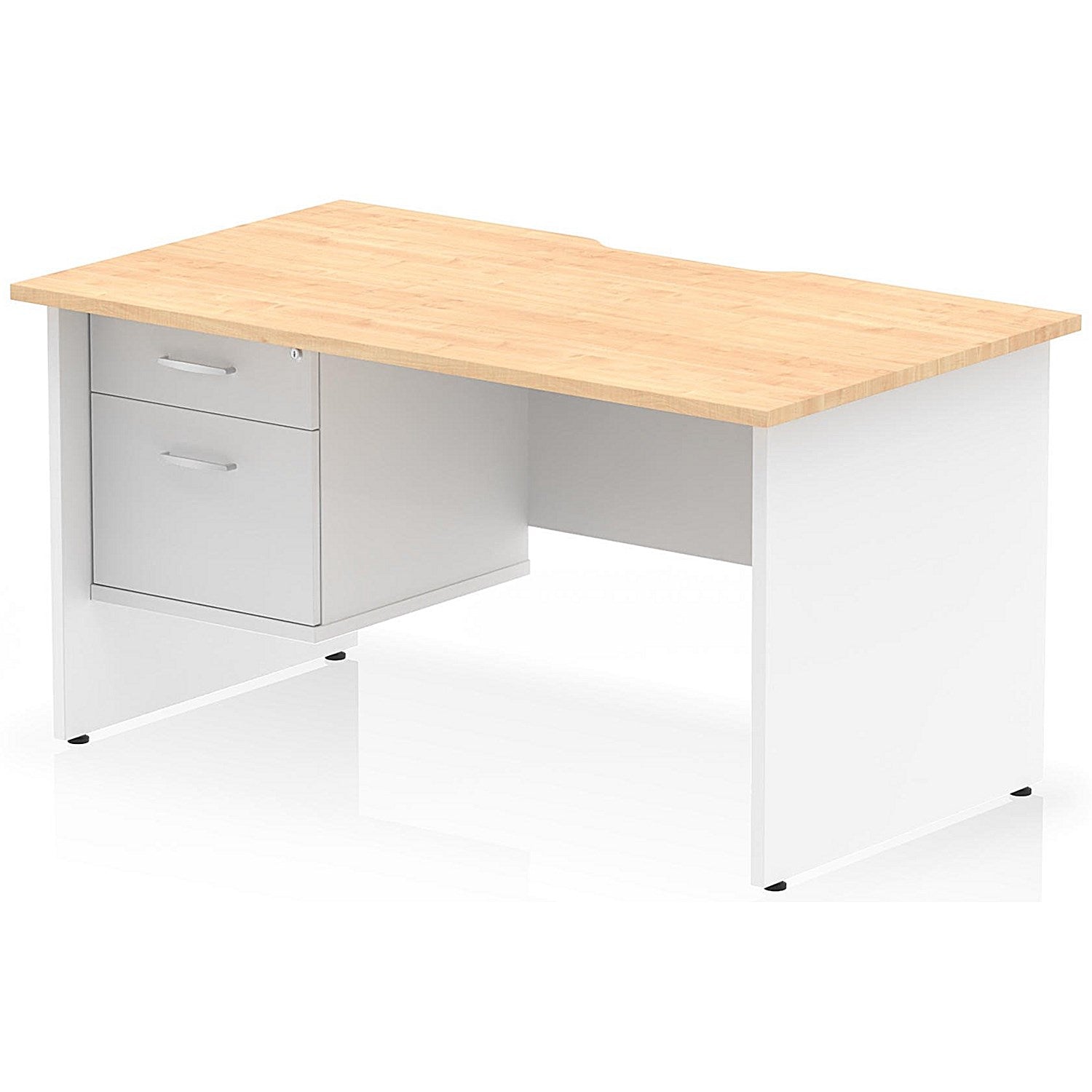Impulse 1400mm Two-Tone Scalloped Edge Rectangular Desk, White Panel End Legs, Maple, With 1 x 2 Drawer Fixed Pedestal Easy2Order : TT000325