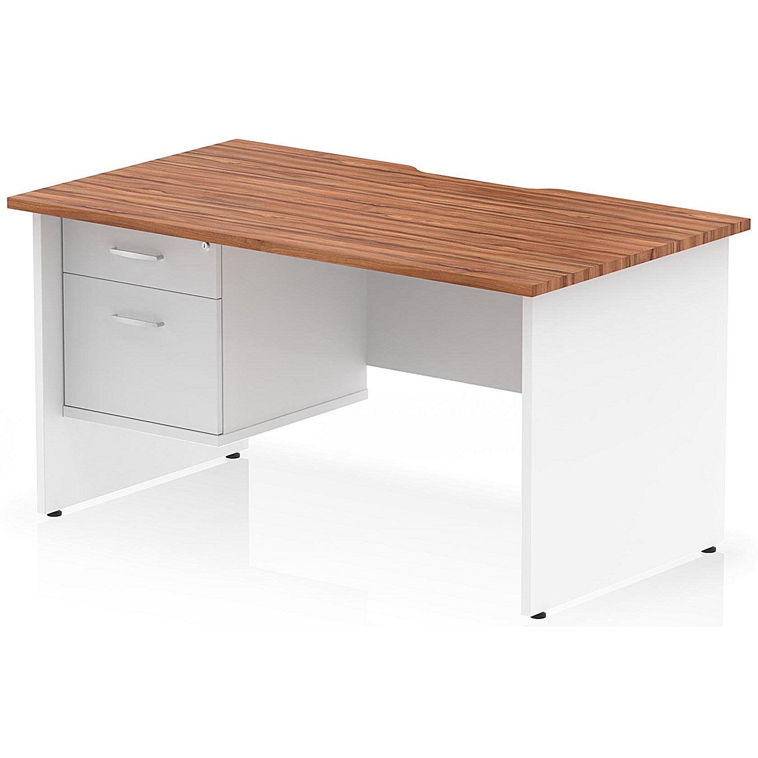 Impulse 1400mm Two-Tone Scalloped Edge Rectangular Desk, White Panel End Legs, Walnut, With 1 x 2 Drawer Fixed Pedestal Easy2Order : TT000327