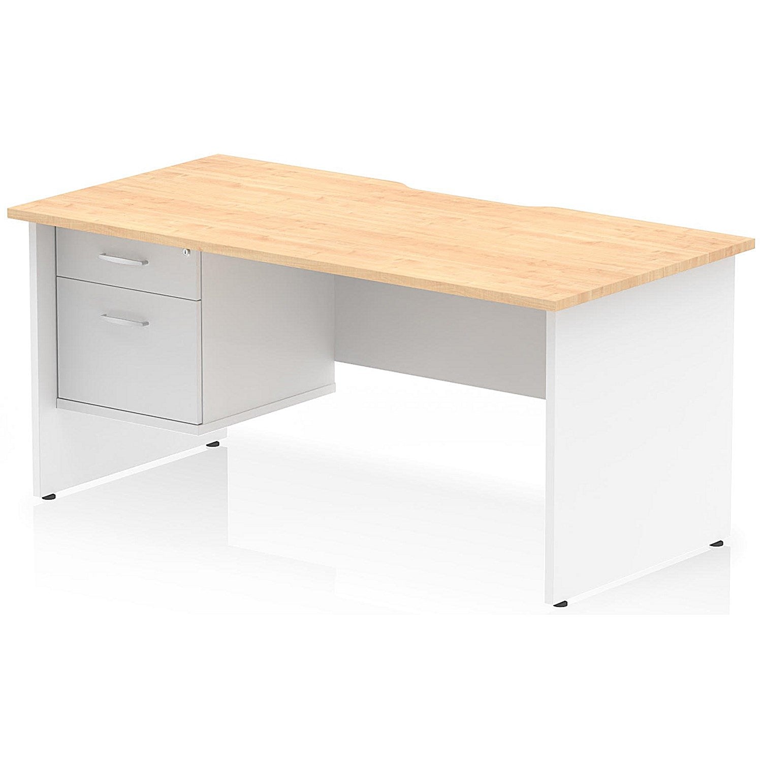 Impulse 1600mm Two-Tone Scalloped Edge Rectangular Desk, White Panel End Legs, Maple, With 1 x 2 Drawer Fixed Pedestal Easy2Order : TT000330