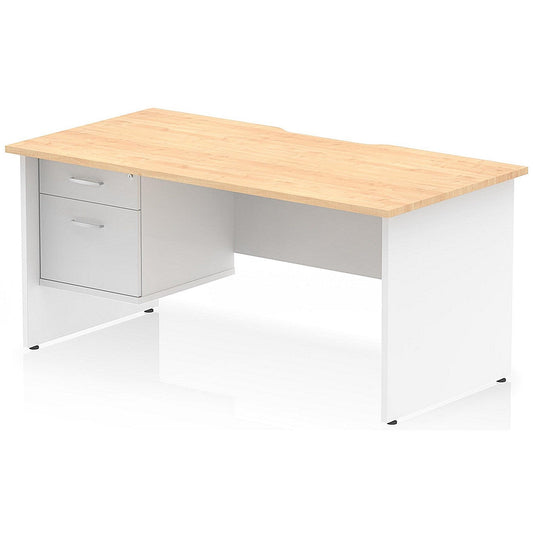 Impulse 1600mm Two-Tone Scalloped Edge Rectangular Desk, White Panel End Legs, Maple, With 1 x 2 Drawer Fixed Pedestal Easy2Order : TT000330