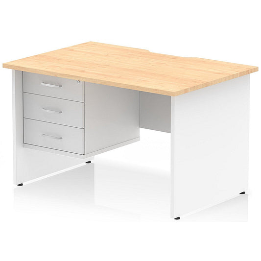 Impulse 1200mm Two-Tone Scalloped Edge Rectangular Desk, White Panel End Legs, Maple, With 1 x 3 Drawer Fixed Pedestal Easy2Order : TT000335
