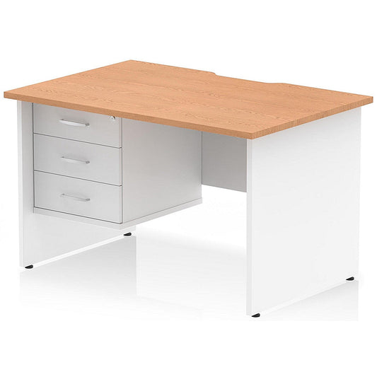 Impulse 1200mm Two-Tone Scalloped Edge Rectangular Desk, White Panel End Legs, Oak, With 1 x 3 Drawer Fixed Pedestal Easy2Order : TT000336