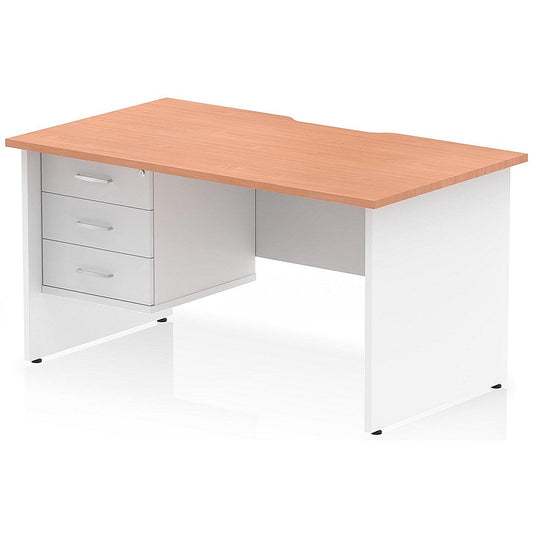 Impulse 1400mm Two-Tone Scalloped Edge Rectangular Desk, White Panel End Legs, Beech, With 1 x 3 Drawer Fixed Pedestal Easy2Order : TT000338