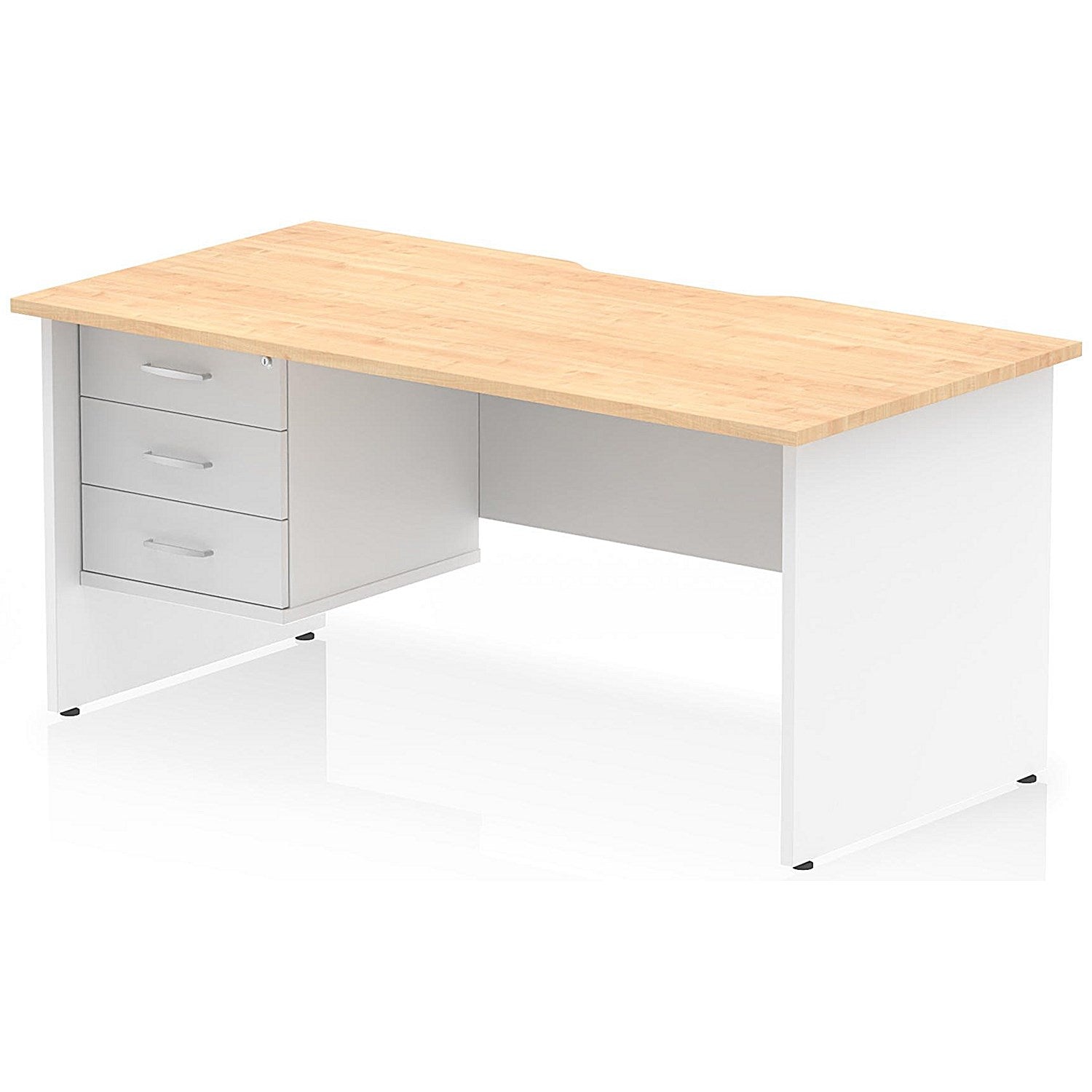 Impulse 1600mm Two-Tone Scalloped Edge Rectangular Desk, White Panel End Legs, Maple, With 1 x 3 Drawer Fixed Pedestal Easy2Order : TT000345