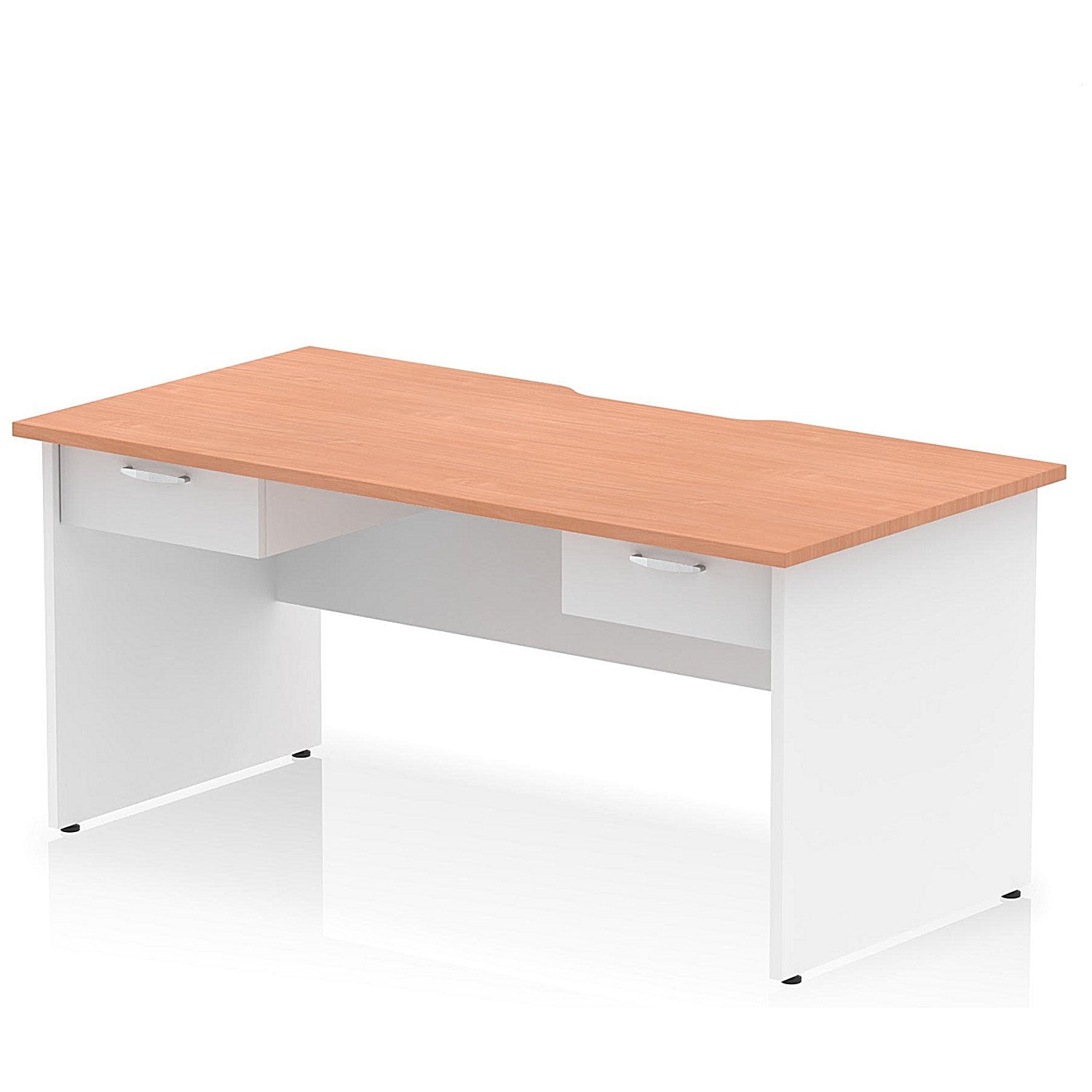 Impulse 1600mm Two-Tone Scalloped Edge Rectangular Desk, White Panel End Legs, Beech, With 2 x 1 Drawer Fixed Pedestals Easy2Order : TT000353