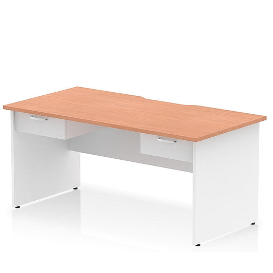 Impulse 1600mm Two-Tone Scalloped Edge Rectangular Desk, White Panel End Legs, Beech, With 2 x 1 Drawer Fixed Pedestals Easy2Order : TT000353
