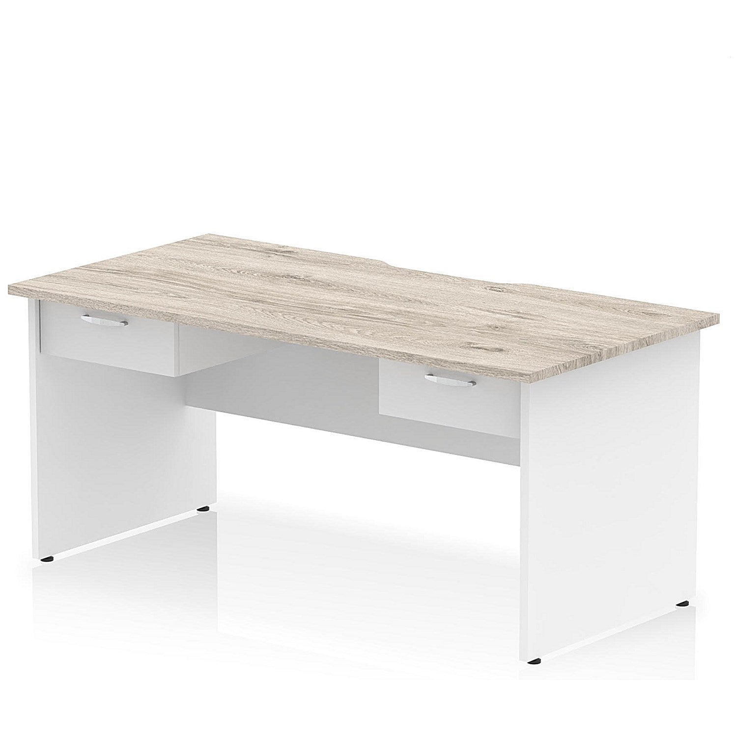 Impulse 1600mm Two-Tone Scalloped Edge Rectangular Desk, White Panel End Legs, Grey Oak, With 2 x 1 Drawer Fixed Pedestals Easy2Order : TT000354