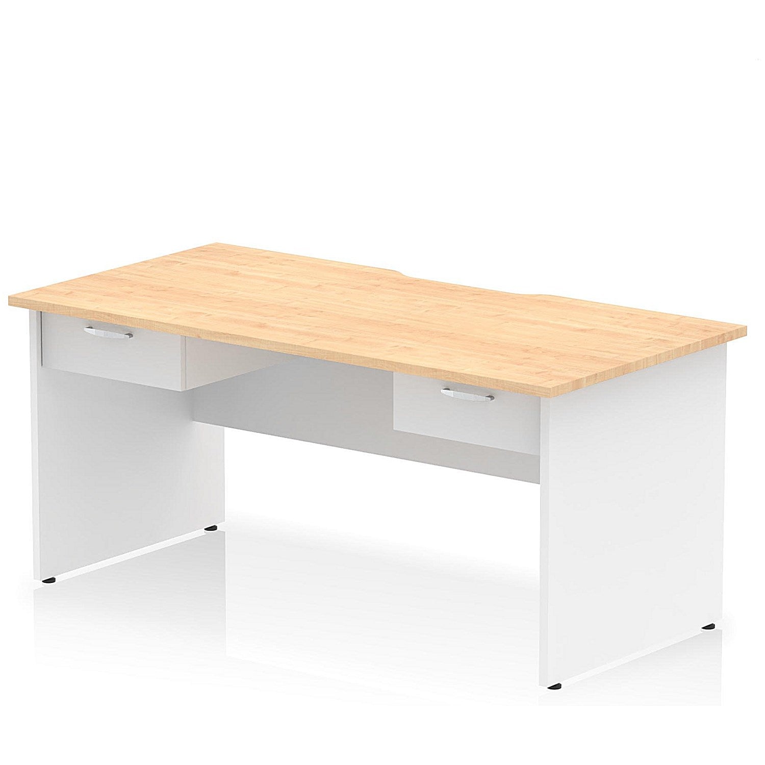 Impulse 1600mm Two-Tone Scalloped Edge Rectangular Desk, White Panel End Legs, Maple, With 2 x 1 Drawer Fixed Pedestals Easy2Order : TT000355