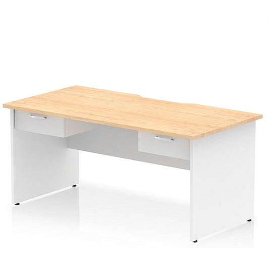 Impulse 1600mm Two-Tone Scalloped Edge Rectangular Desk, White Panel End Legs, Maple, With 2 x 1 Drawer Fixed Pedestals Easy2Order : TT000355