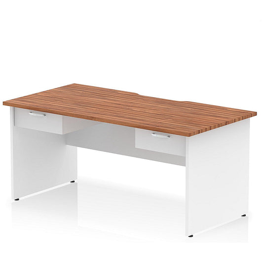 Impulse 1600mm Two-Tone Scalloped Edge Rectangular Desk, White Panel End Legs, Walnut, With 2 x 1 Drawer Fixed Pedestals Easy2Order : TT000357