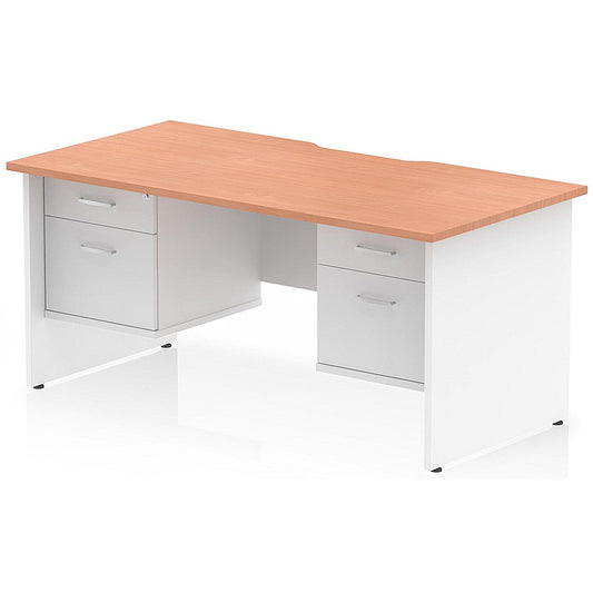 Impulse 1600mm Two-Tone Scalloped Edge Rectangular Desk, White Panel End Legs, Beech, With 2 x 2 Drawer Fixed Pedestals Easy2Order : TT000358