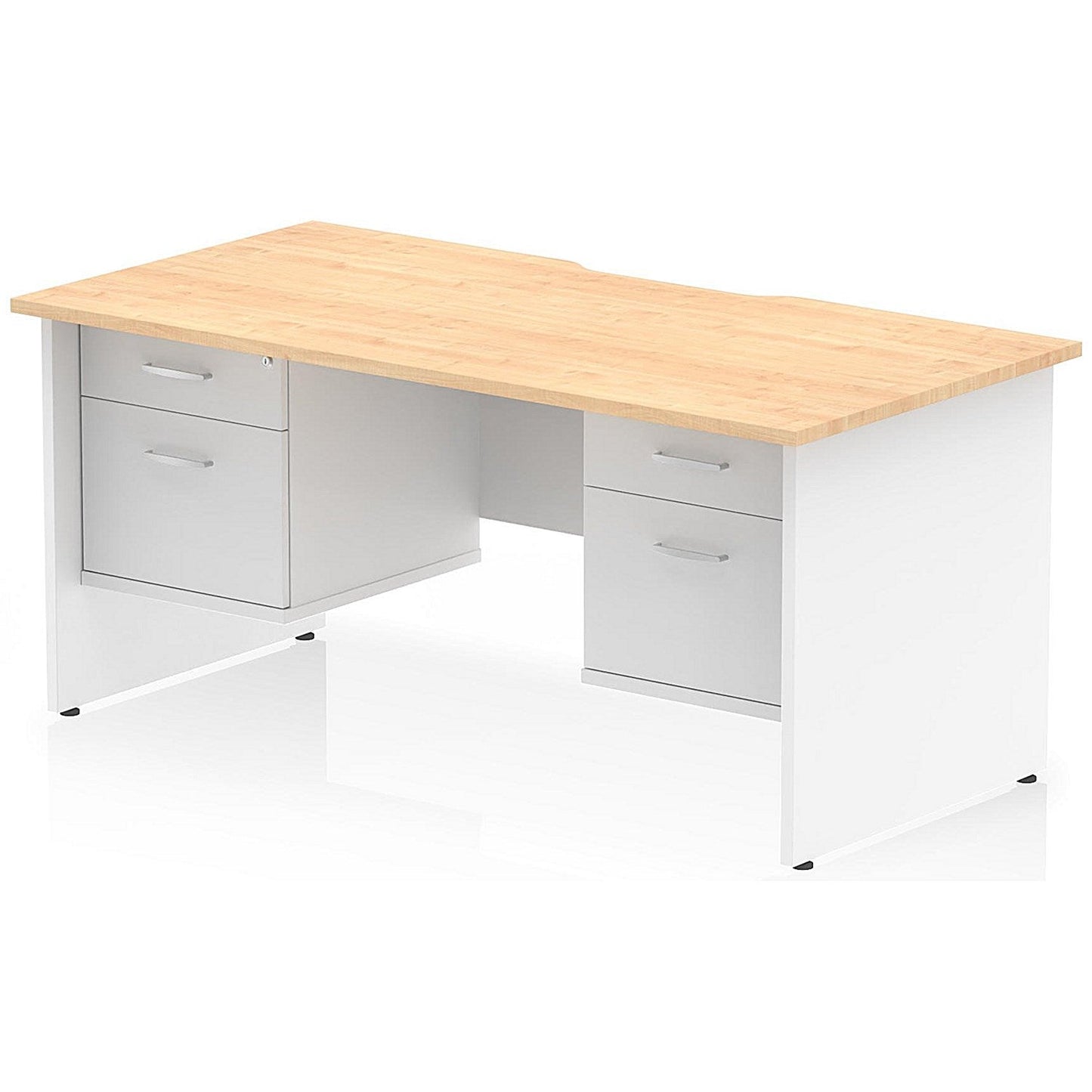 Impulse 1600mm Two-Tone Scalloped Edge Rectangular Desk, White Panel End Legs, Maple, With 2 x 2 Drawer Fixed Pedestals Easy2Order : TT000360