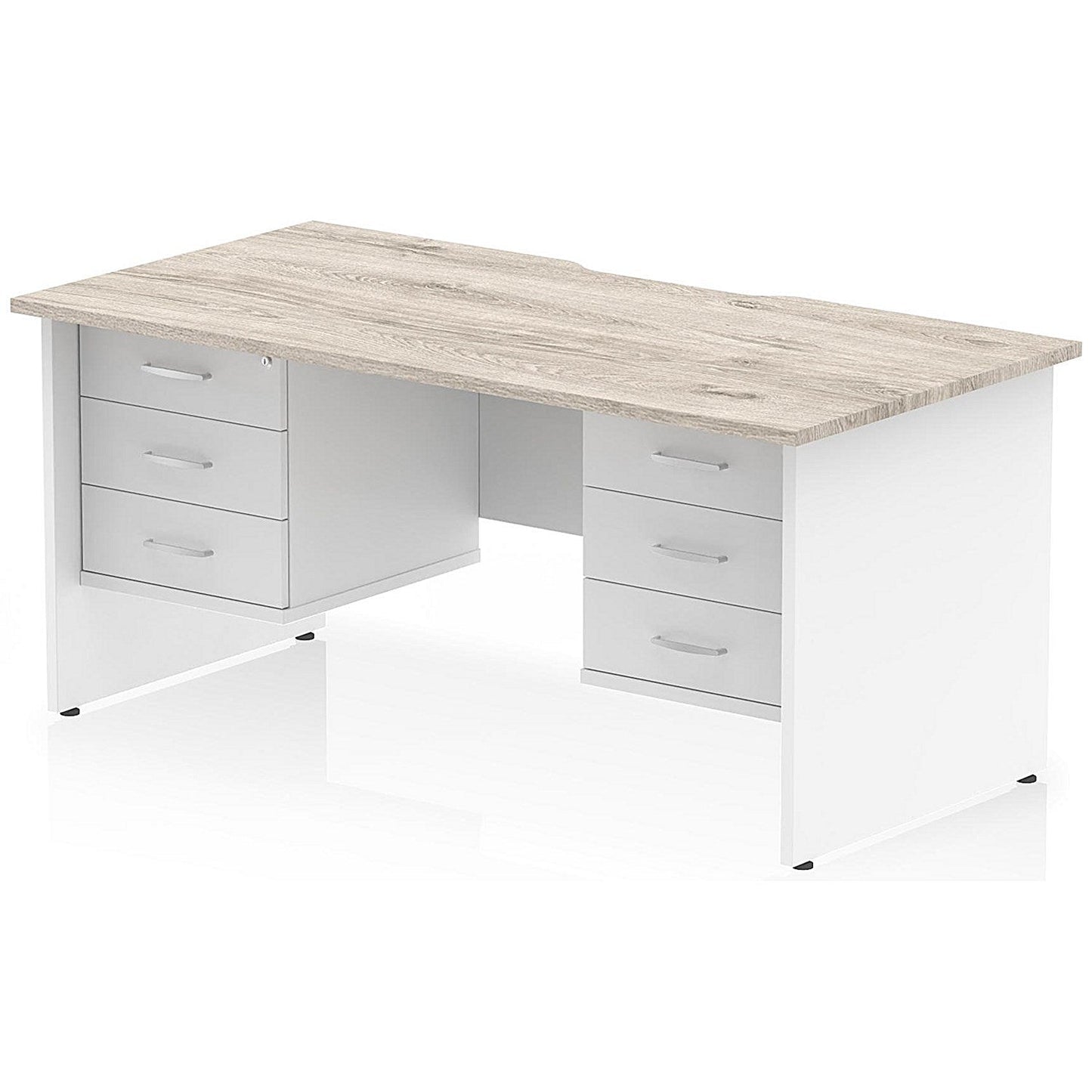 Impulse 1600mm Two-Tone Scalloped Edge Rectangular Desk, White Panel End Legs, Grey Oak, With 2 x 3 Drawer Fixed Pedestals Easy2Order : TT000364