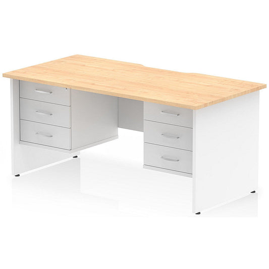 Impulse 1600mm Two-Tone Scalloped Edge Rectangular Desk, White Panel End Legs, Maple, With 2 x 3 Drawer Fixed Pedestals Easy2Order : TT000365