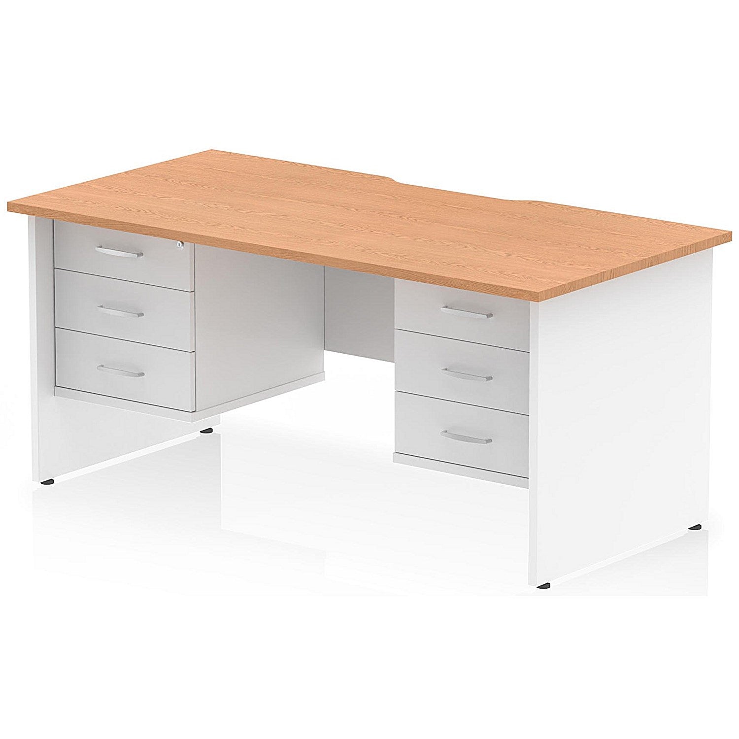 Impulse 1600mm Two-Tone Scalloped Edge Rectangular Desk, White Panel End Legs, Oak, With 2 x 3 Drawer Fixed Pedestals Easy2Order : TT000366