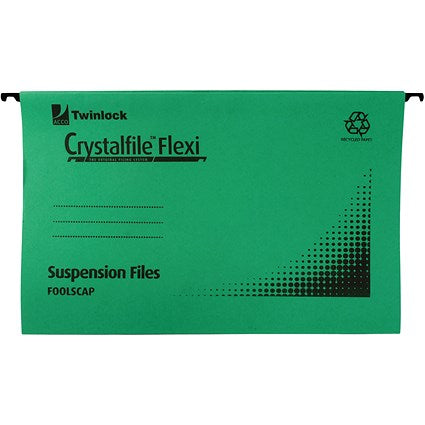 Rexel Crystalfile Flexi Manilla Suspension Files, V Base, Foolscap, Green, Pack of 50