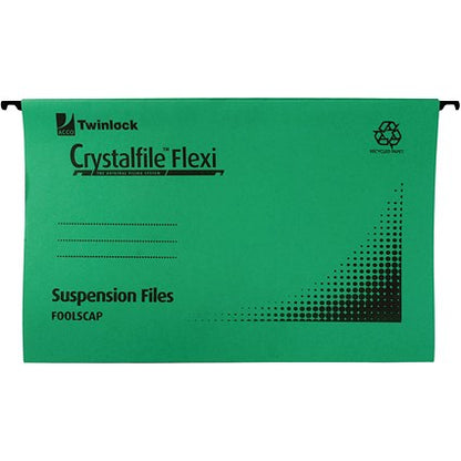 Rexel Crystalfile Flexi Manilla Suspension Files, V Base, Foolscap, Green, Pack of 50