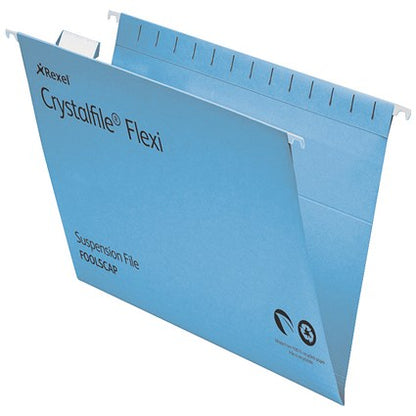 Rexel Crystalfile Flexi Manilla Suspension Files, V Base, Foolscap, Blue, Pack of 50