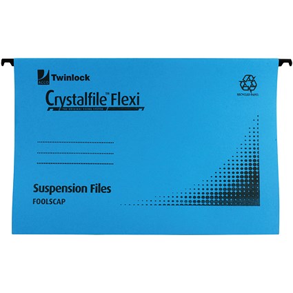 Rexel Crystalfile Flexi Manilla Suspension Files, V Base, Foolscap, Blue, Pack of 50