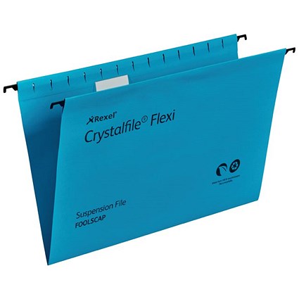 Rexel Crystalfile Flexi Manilla Suspension Files, V Base, Foolscap, Blue, Pack of 50