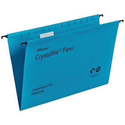 Rexel Crystalfile Flexi Manilla Suspension Files, V Base, Foolscap, Blue, Pack of 50