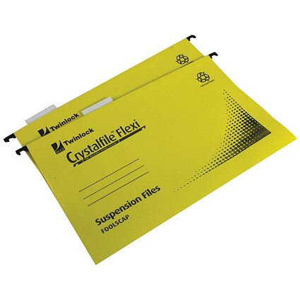 Rexel Crystalfile Flexi Manilla Suspension Files, V Base, Foolscap, Yellow, Pack of 50