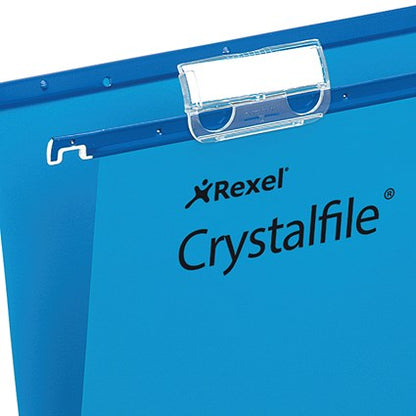 Rexel Crystalfile Extra Polypropylene Suspension Files, V Base, Foolscap, Blue, Pack of 25