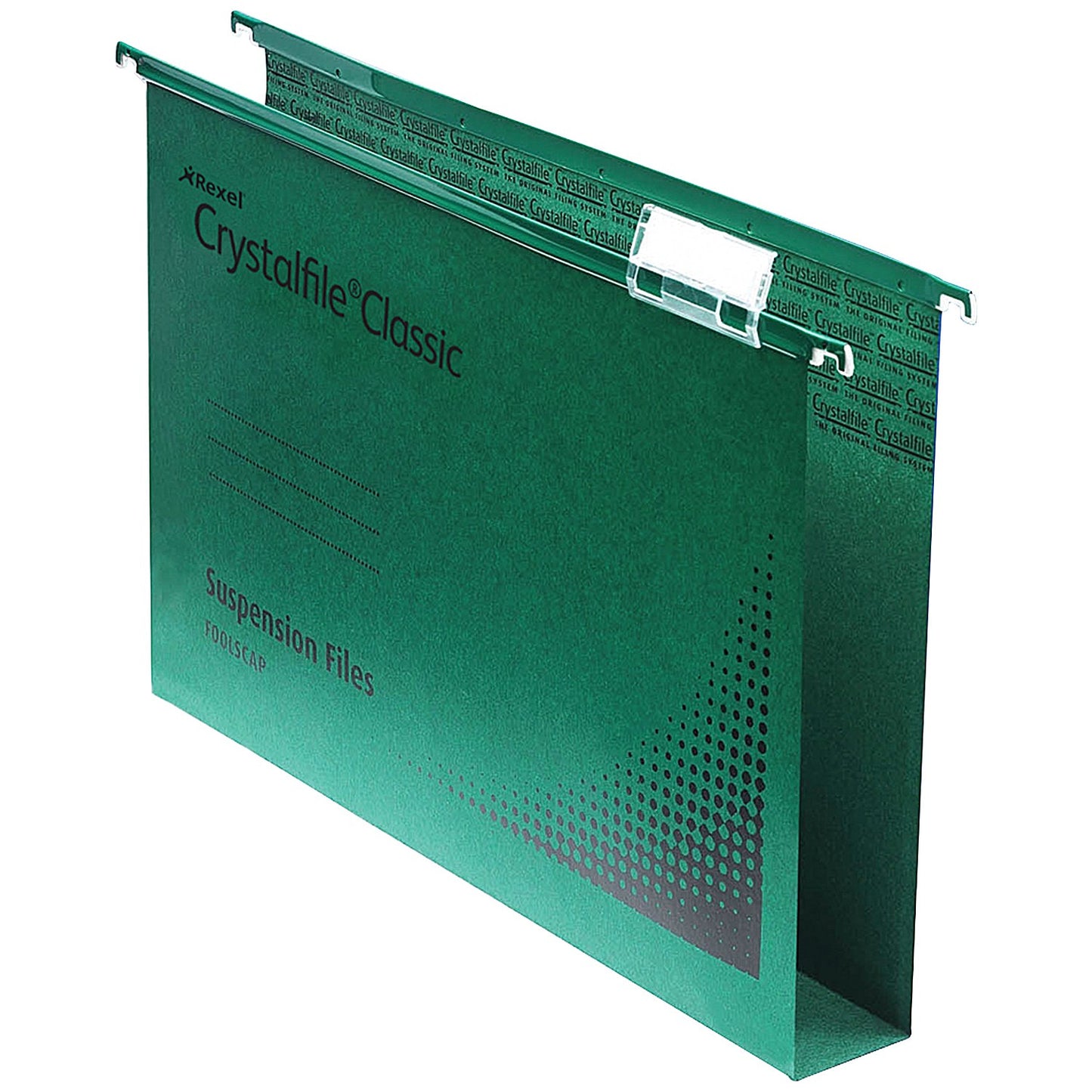 Rexel Crystalfile Extra Polypropylene Lateral Suspension Files, Plastic, 275mm Width, 30mm Square Base, Green, Pack of 25