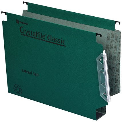 Rexel Crystalfile Classic Manilla Lateral Suspension Files, 330mm Width, 50mm Square Base, Green, Pack of 25