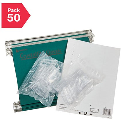 Rexel Crystalfile Classic Manilla Suspension Files, V Base, A4, Green, Pack of 50