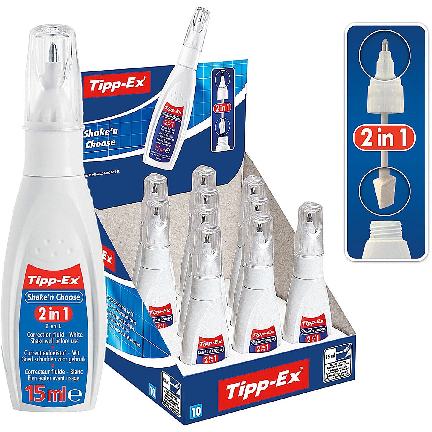 Tippex Shake and Choose Correction Fluid, 15ml, Pack of 10