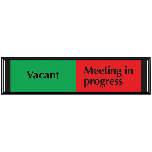 Vacant/Meeting In Progress Self Adhesive Sliding Sign, 225x52mm, Black on Red and Green